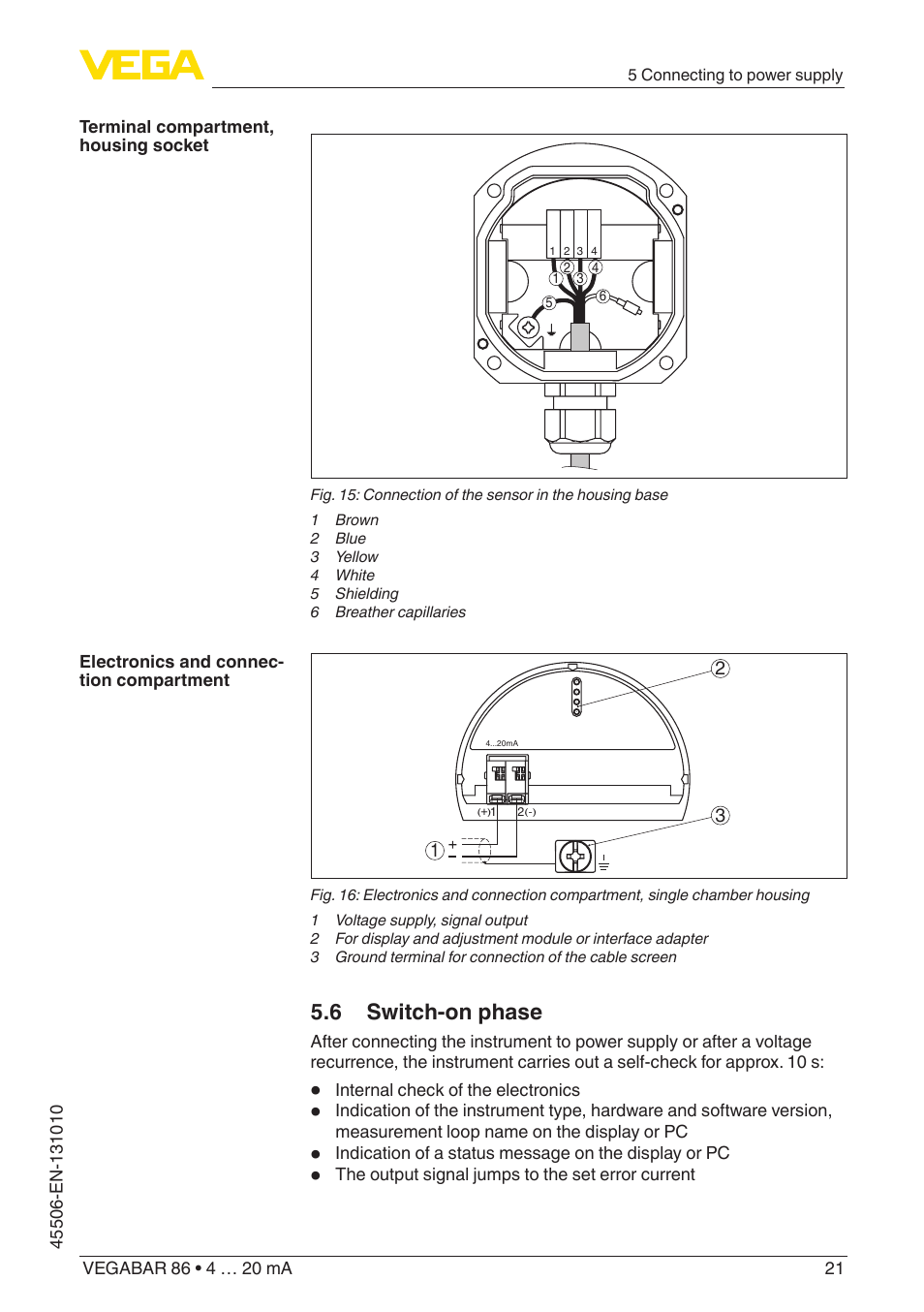 6 switch-on phase | VEGA VEGABAR 86 4 … 20 mA - Operating Instructions User Manual | Page 21 / 72