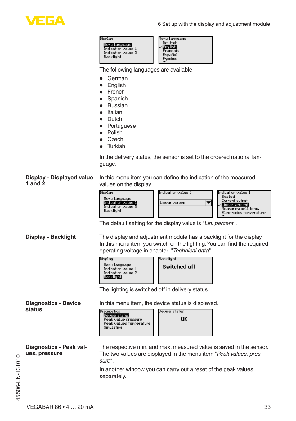 VEGA VEGABAR 86 4 … 20 mA - Operating Instructions User Manual | Page 33 / 72