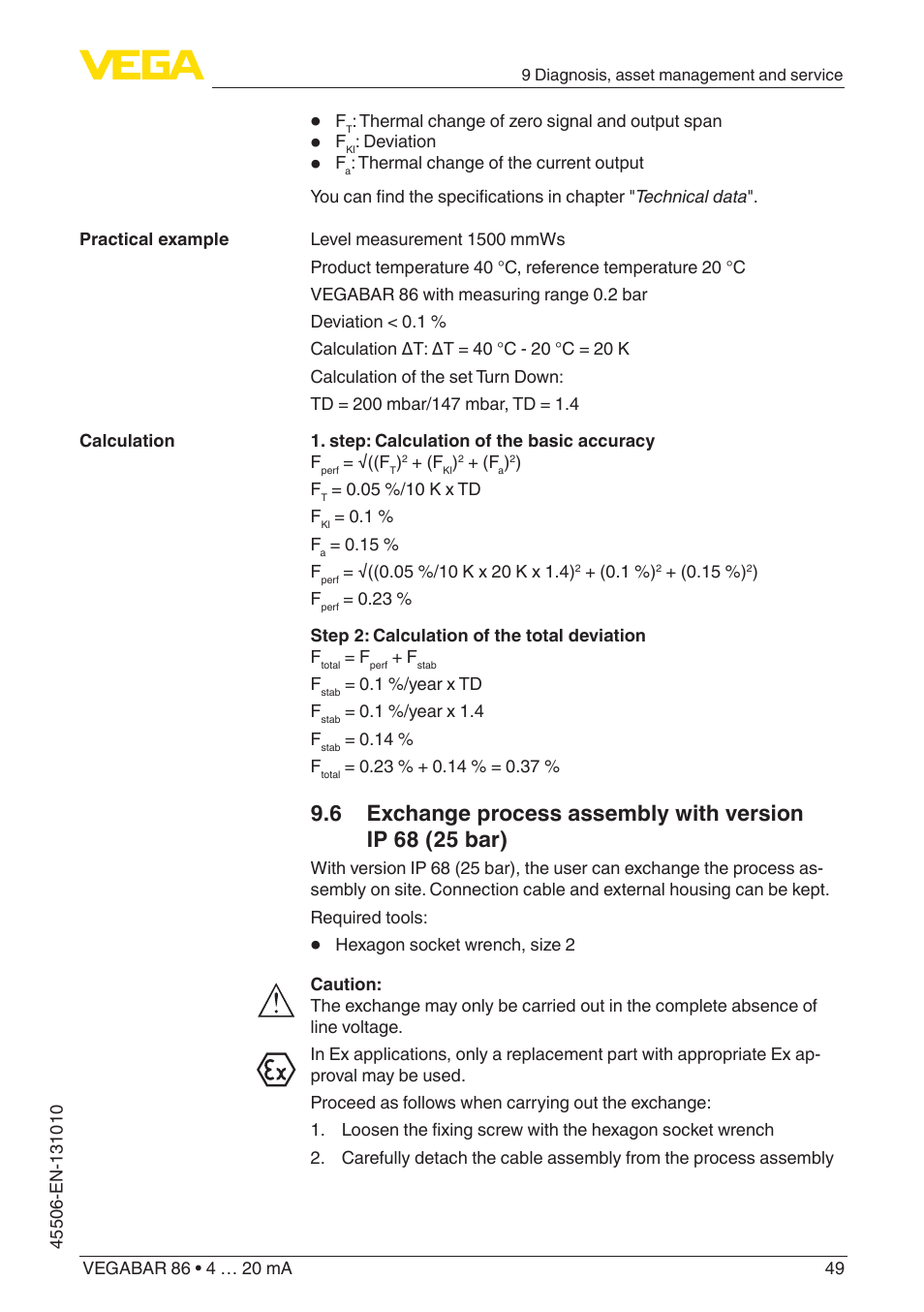 VEGA VEGABAR 86 4 … 20 mA - Operating Instructions User Manual | Page 49 / 72