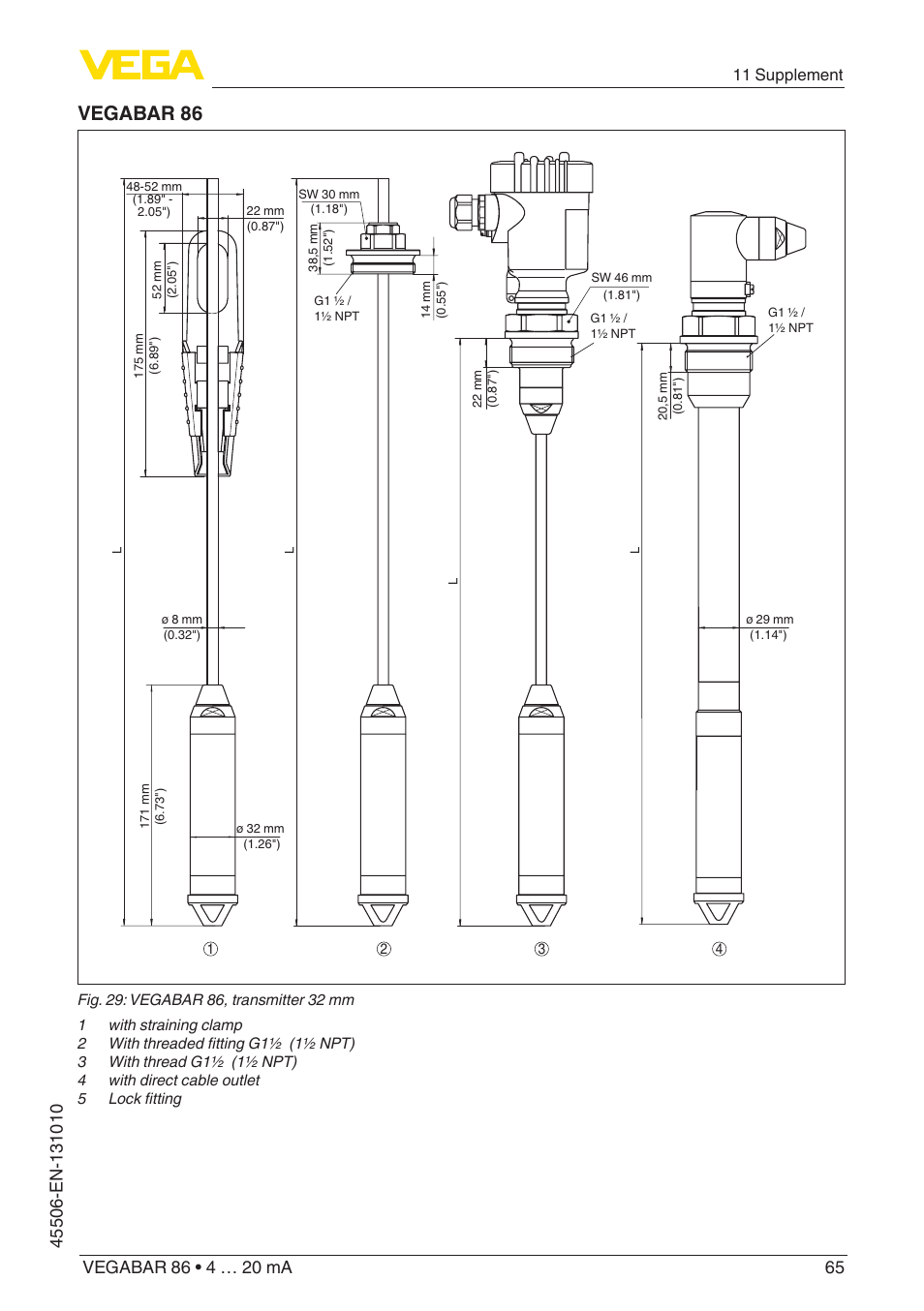 Vegabar 86, 11 supplement | VEGA VEGABAR 86 4 … 20 mA - Operating Instructions User Manual | Page 65 / 72