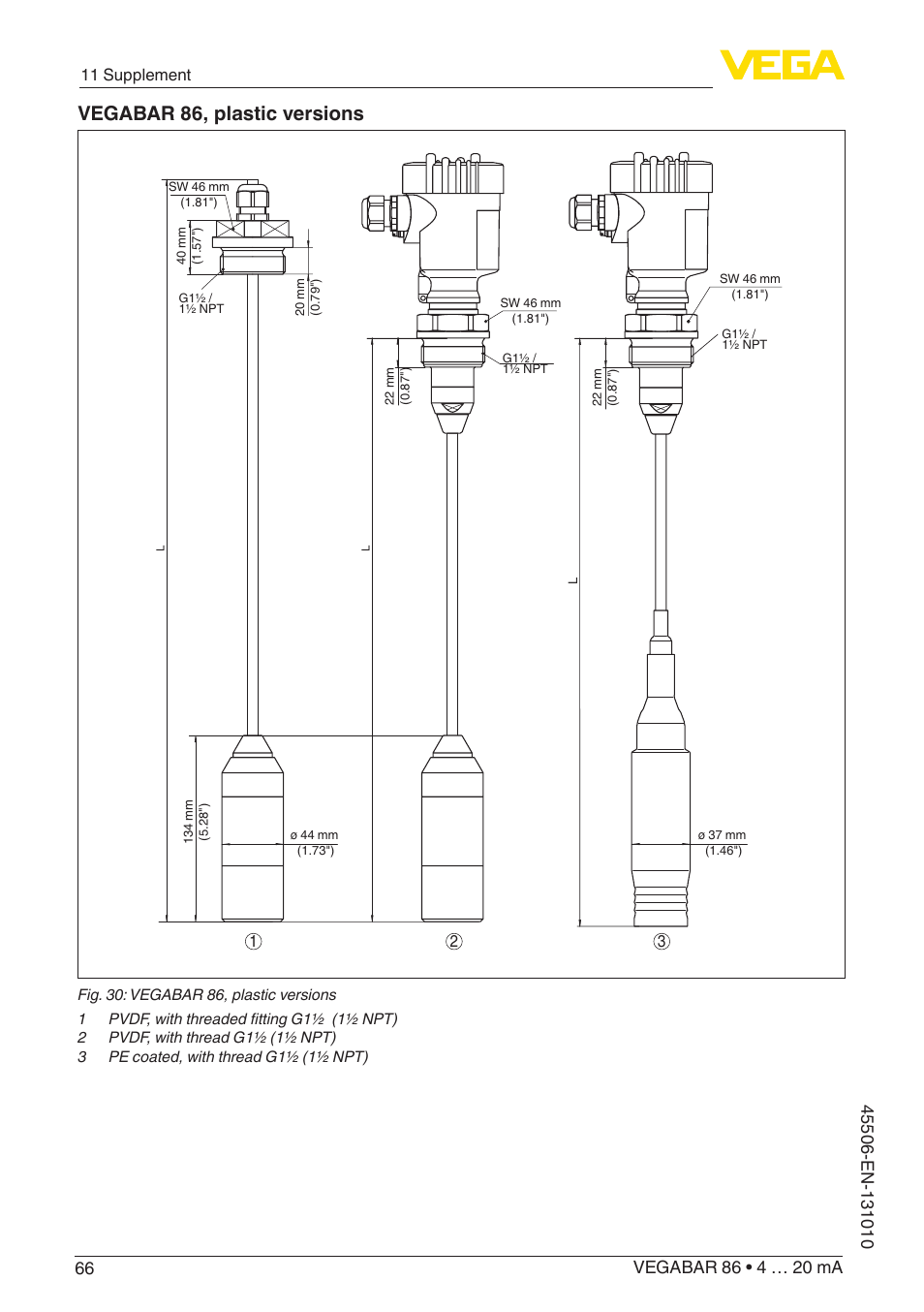Vegabar 86, plastic versions, 11 supplement | VEGA VEGABAR 86 4 … 20 mA - Operating Instructions User Manual | Page 66 / 72