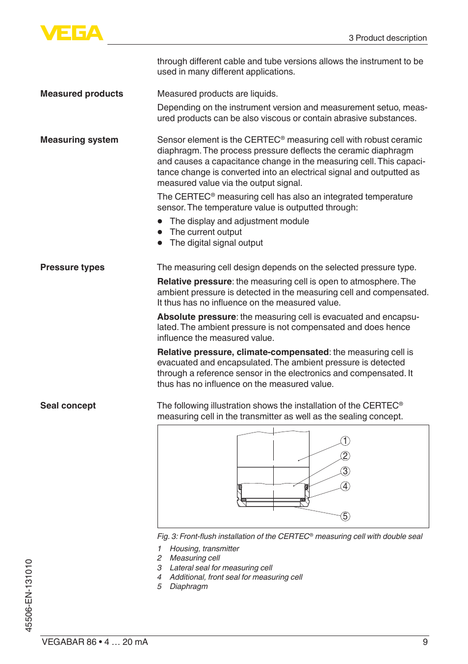 VEGA VEGABAR 86 4 … 20 mA - Operating Instructions User Manual | Page 9 / 72