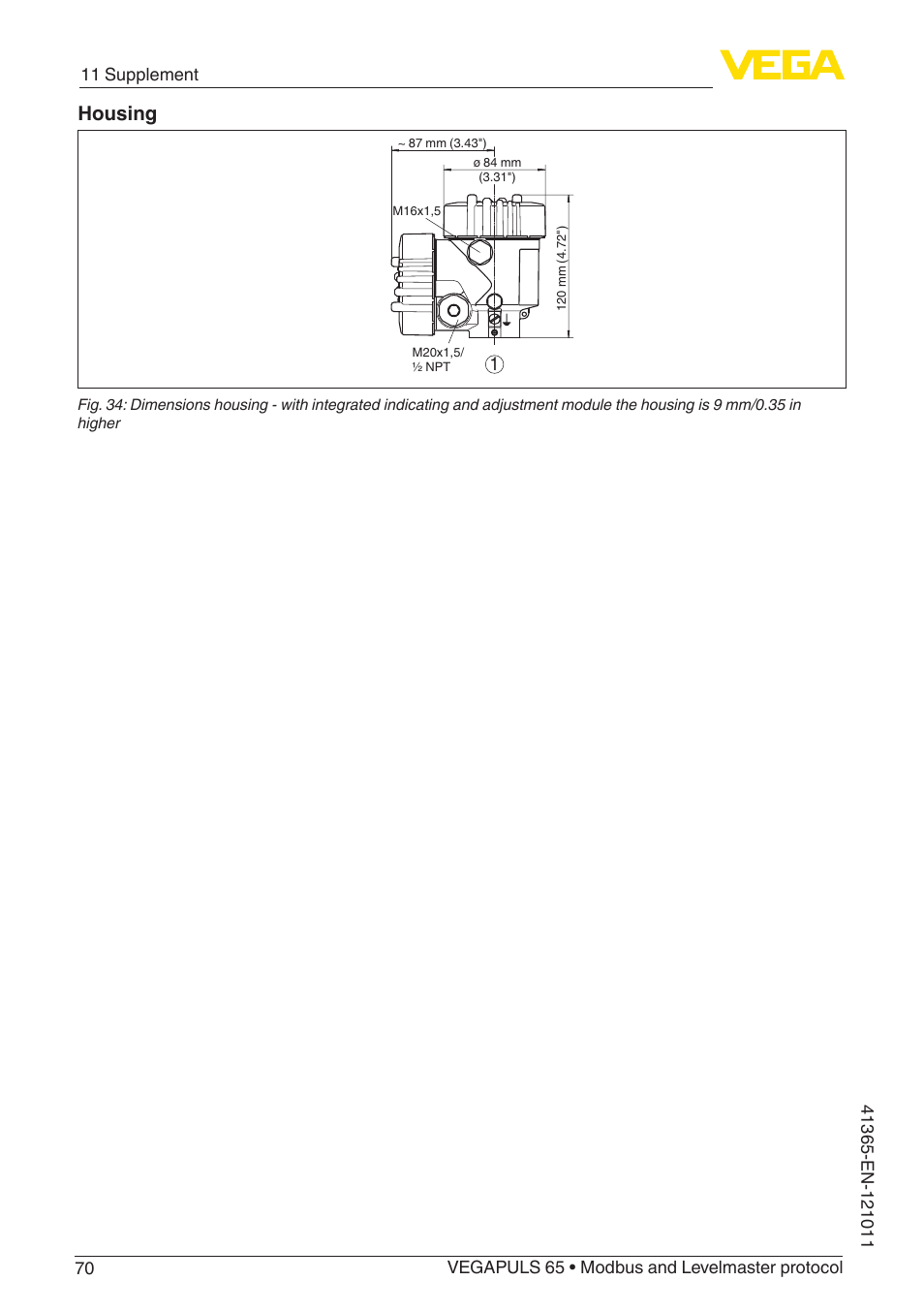 Housing | VEGA VEGAPULS 65 (≥ 2.0.0 - ≥ 4.0.0) Modbus and Levelmaster protocol User Manual | Page 70 / 76