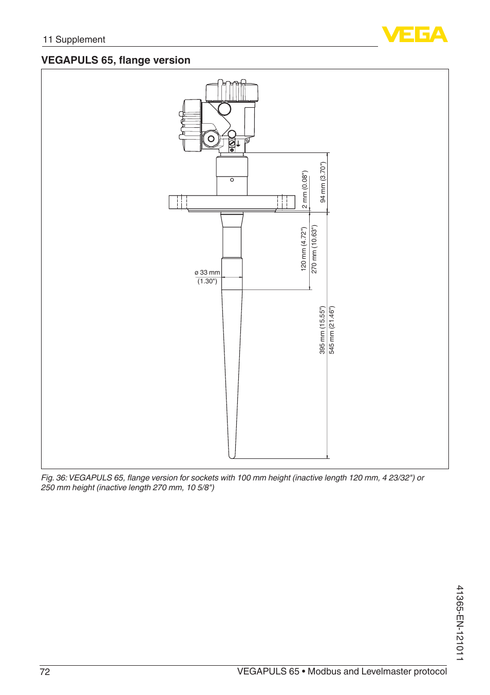 Vegapuls 65, flange version | VEGA VEGAPULS 65 (≥ 2.0.0 - ≥ 4.0.0) Modbus and Levelmaster protocol User Manual | Page 72 / 76