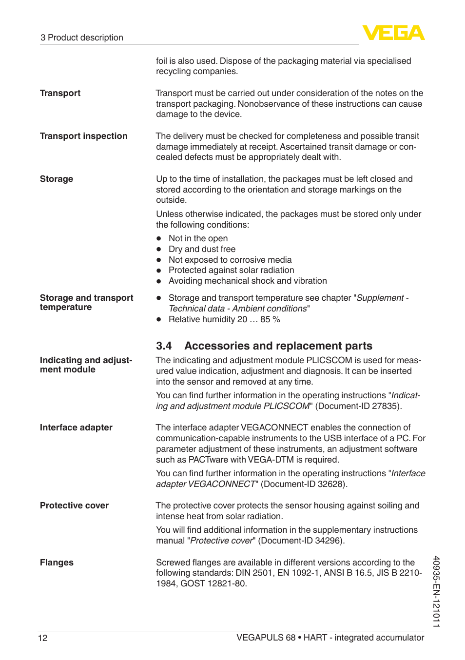 4 accessories and replacement parts | VEGA VEGAPULS 68 (≥ 2.0.0 - ≥ 4.0.0) HART - integrated accumulator User Manual | Page 12 / 76