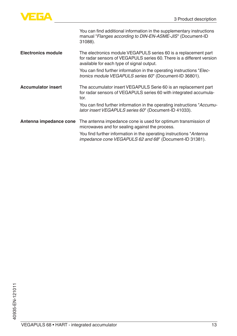VEGA VEGAPULS 68 (≥ 2.0.0 - ≥ 4.0.0) HART - integrated accumulator User Manual | Page 13 / 76