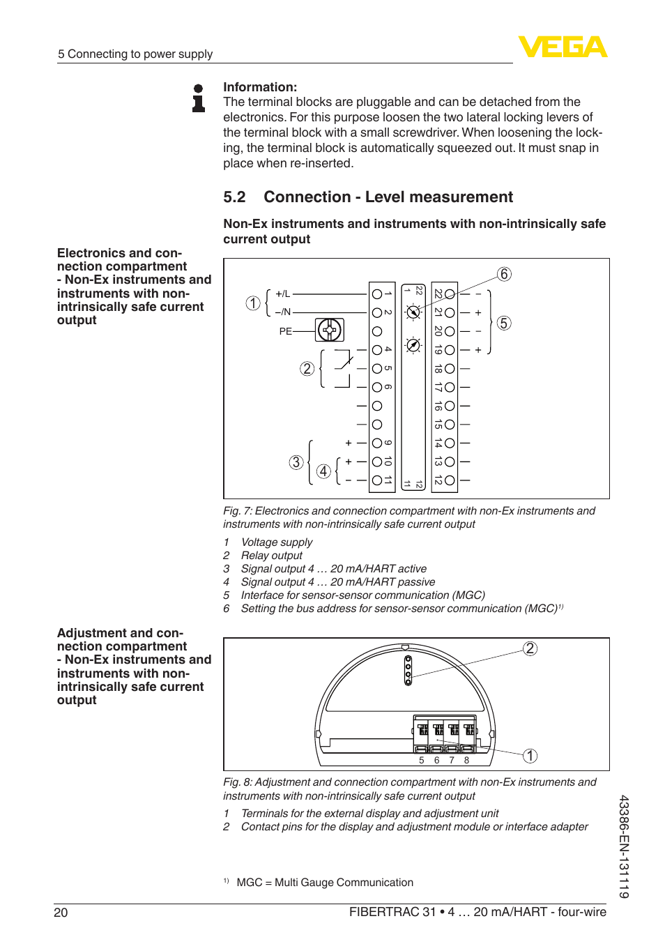 2 connection - level measurement | VEGA FIBERTRAC 31 4 … 20 mA_HART - four-wire With SIL qualification User Manual | Page 20 / 88