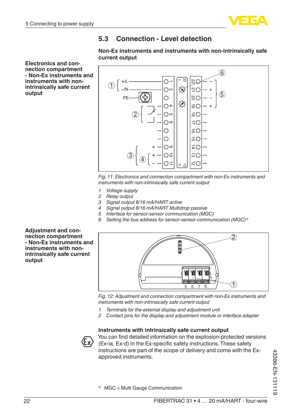 3 connection - level detection | VEGA FIBERTRAC 31 4 … 20 mA_HART - four-wire With SIL qualification User Manual | Page 22 / 88