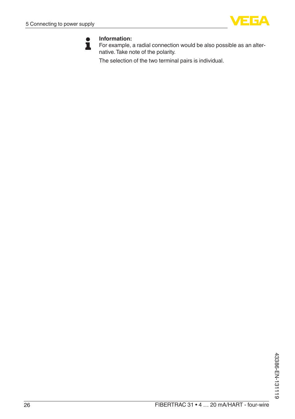 VEGA FIBERTRAC 31 4 … 20 mA_HART - four-wire With SIL qualification User Manual | Page 26 / 88