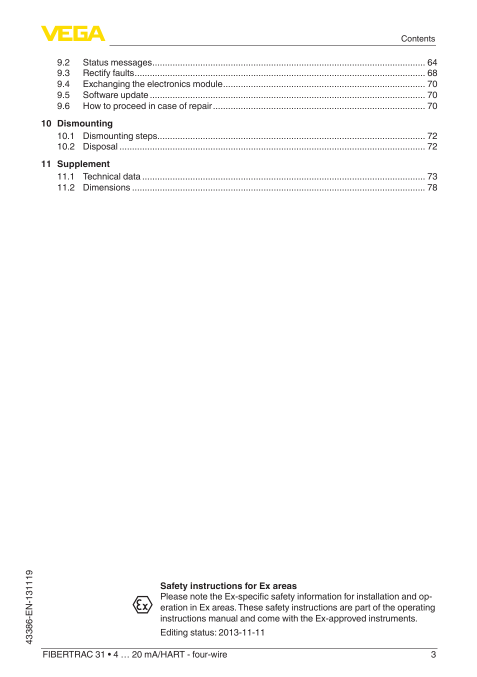 VEGA FIBERTRAC 31 4 … 20 mA_HART - four-wire With SIL qualification User Manual | Page 3 / 88