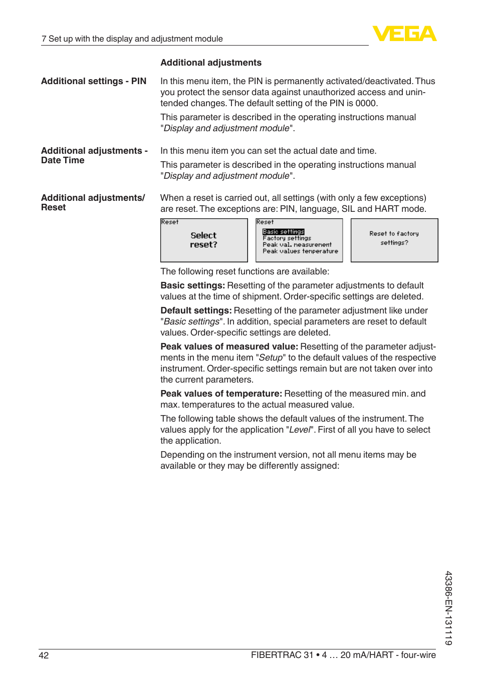 VEGA FIBERTRAC 31 4 … 20 mA_HART - four-wire With SIL qualification User Manual | Page 42 / 88