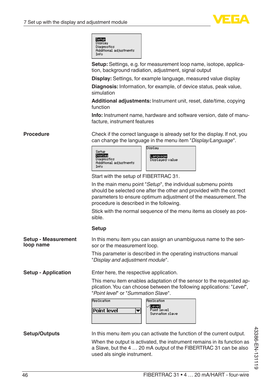 VEGA FIBERTRAC 31 4 … 20 mA_HART - four-wire With SIL qualification User Manual | Page 46 / 88