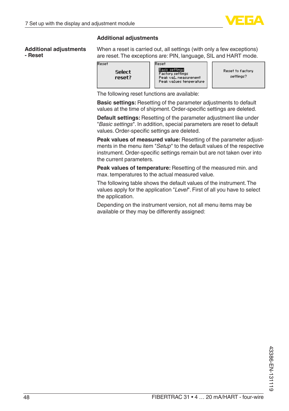 VEGA FIBERTRAC 31 4 … 20 mA_HART - four-wire With SIL qualification User Manual | Page 48 / 88