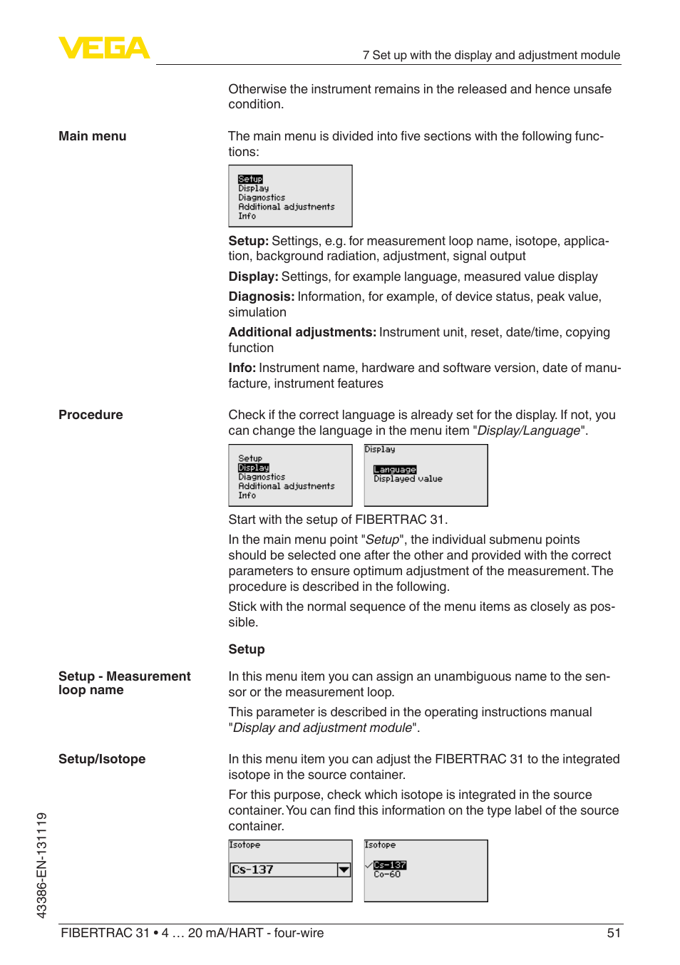 VEGA FIBERTRAC 31 4 … 20 mA_HART - four-wire With SIL qualification User Manual | Page 51 / 88