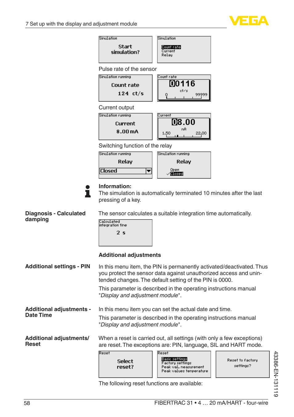 VEGA FIBERTRAC 31 4 … 20 mA_HART - four-wire With SIL qualification User Manual | Page 58 / 88