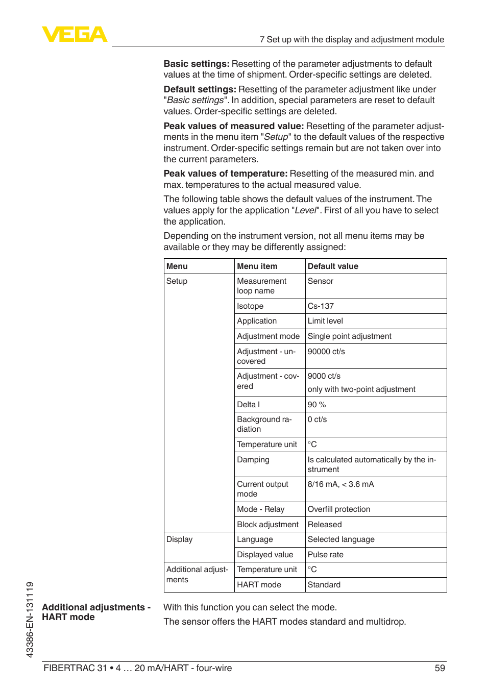 VEGA FIBERTRAC 31 4 … 20 mA_HART - four-wire With SIL qualification User Manual | Page 59 / 88