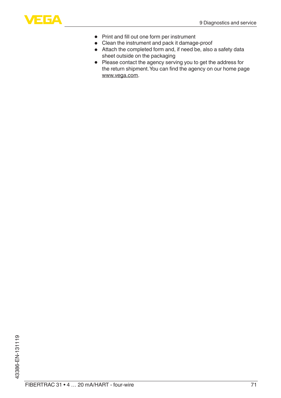 VEGA FIBERTRAC 31 4 … 20 mA_HART - four-wire With SIL qualification User Manual | Page 71 / 88