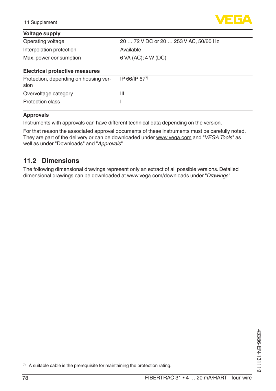 2 dimensions | VEGA FIBERTRAC 31 4 … 20 mA_HART - four-wire With SIL qualification User Manual | Page 78 / 88
