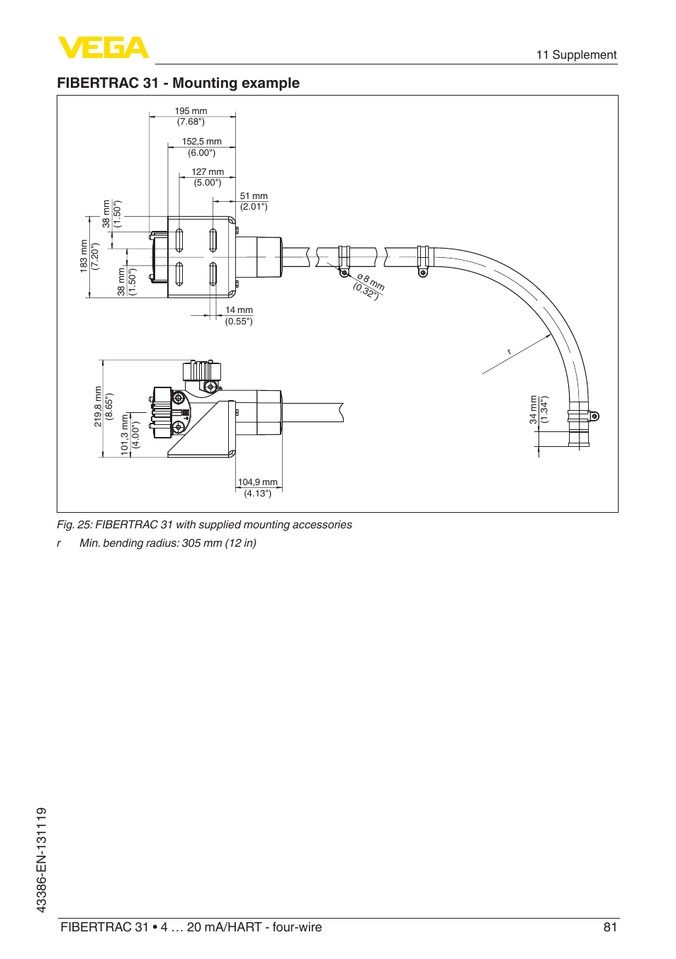 Fibertrac 31 - mounting example | VEGA FIBERTRAC 31 4 … 20 mA_HART - four-wire With SIL qualification User Manual | Page 81 / 88