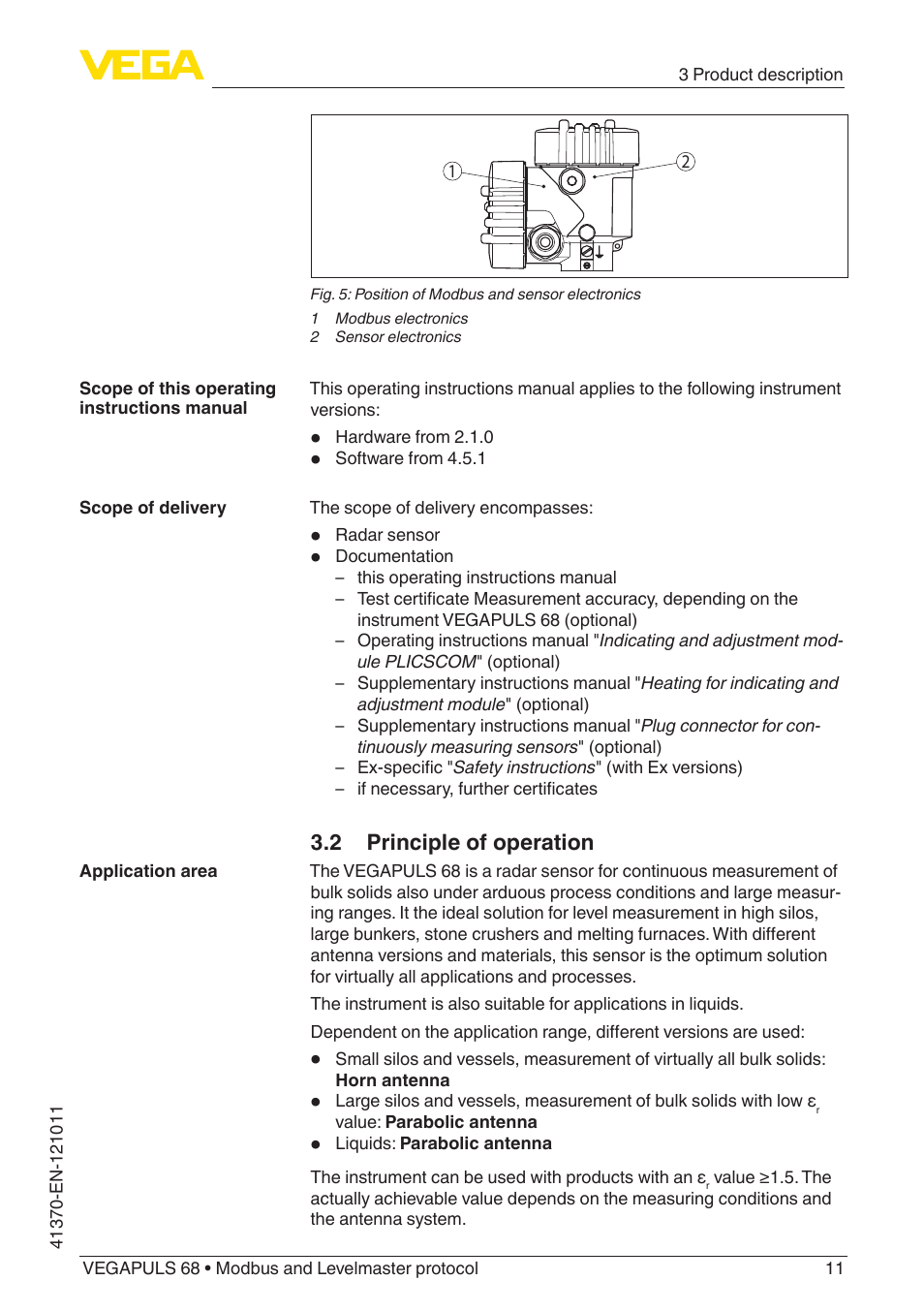 2 principle of operation | VEGA VEGAPULS 68 (≥ 2.0.0 - ≥ 4.0.0) Modbus and Levelmaster protocol User Manual | Page 11 / 92
