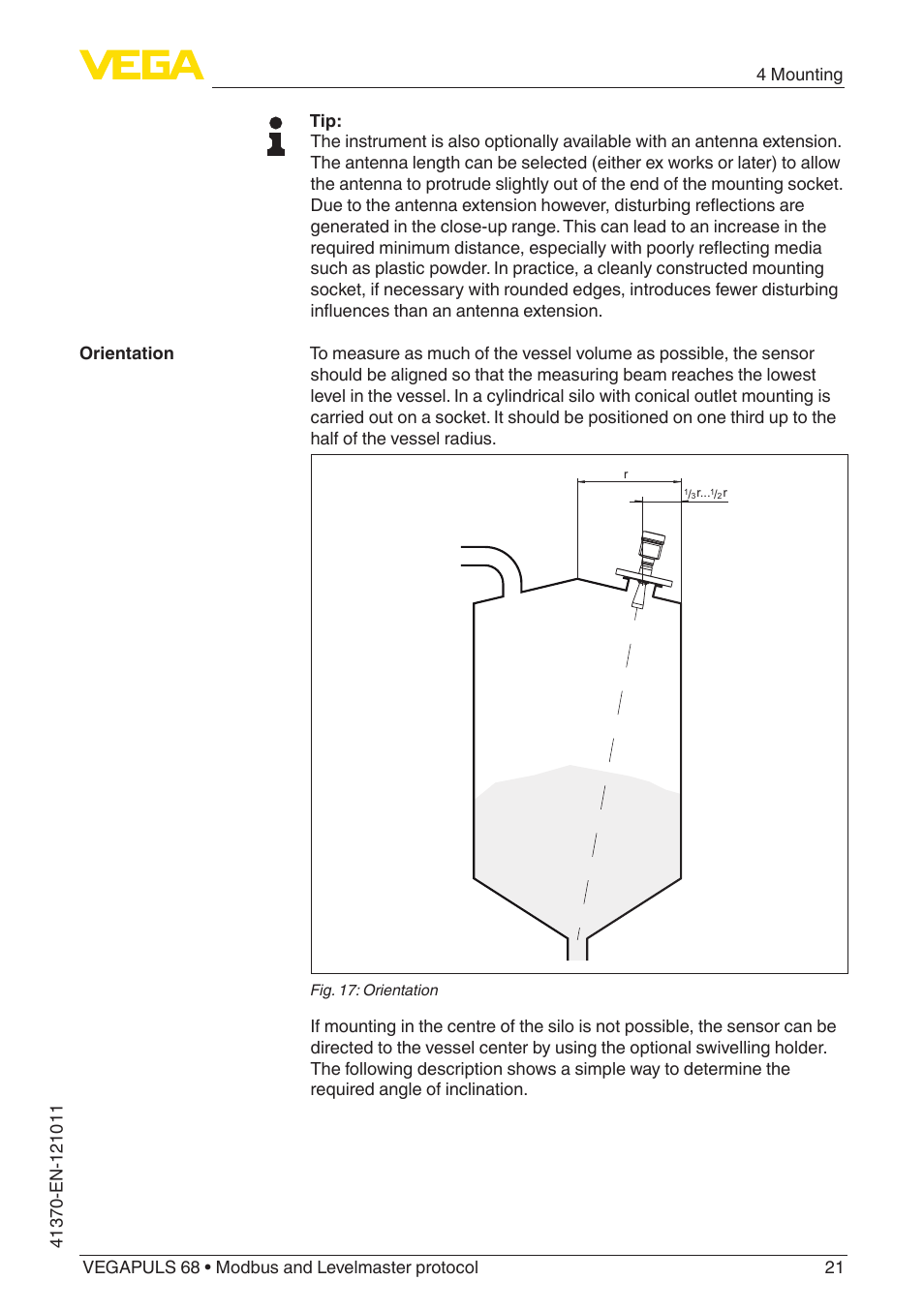 VEGA VEGAPULS 68 (≥ 2.0.0 - ≥ 4.0.0) Modbus and Levelmaster protocol User Manual | Page 21 / 92