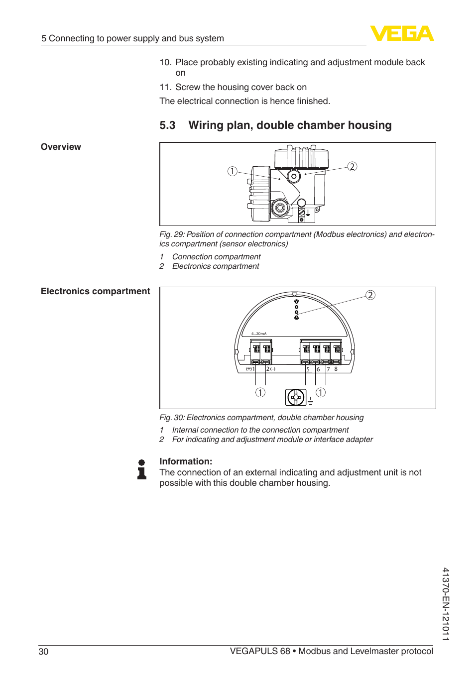 3 wiring plan, double chamber housing | VEGA VEGAPULS 68 (≥ 2.0.0 - ≥ 4.0.0) Modbus and Levelmaster protocol User Manual | Page 30 / 92