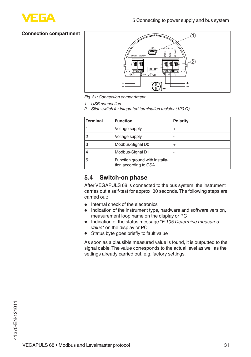 4 switch-on phase | VEGA VEGAPULS 68 (≥ 2.0.0 - ≥ 4.0.0) Modbus and Levelmaster protocol User Manual | Page 31 / 92