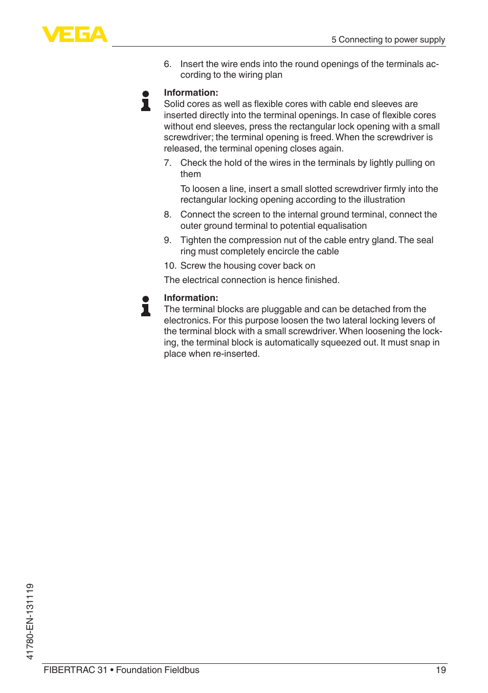 VEGA FIBERTRAC 31 Foundation Fieldbus User Manual | Page 19 / 80