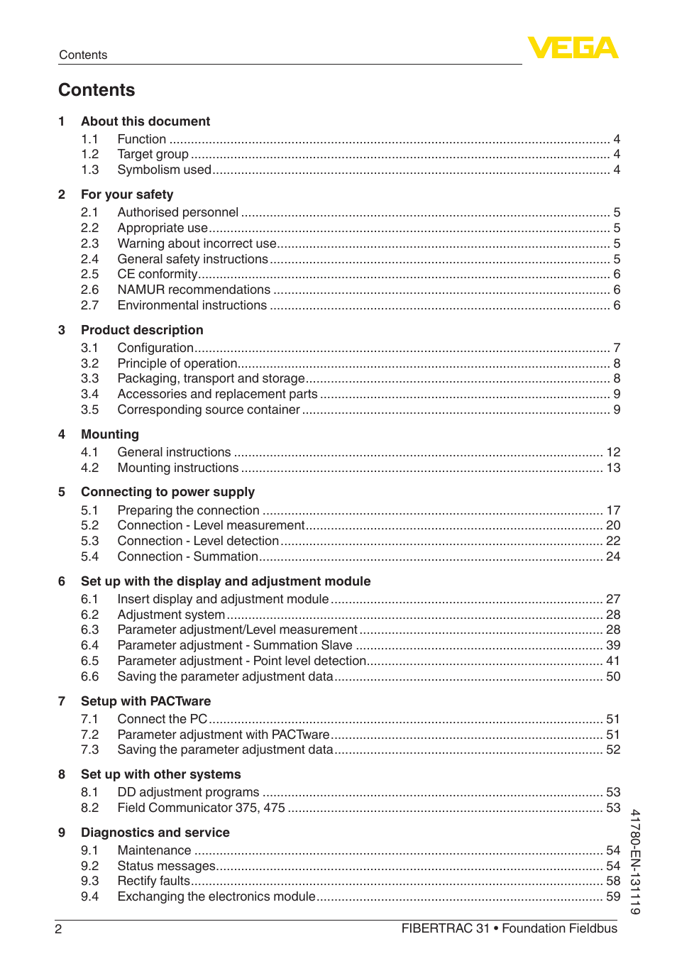 VEGA FIBERTRAC 31 Foundation Fieldbus User Manual | Page 2 / 80