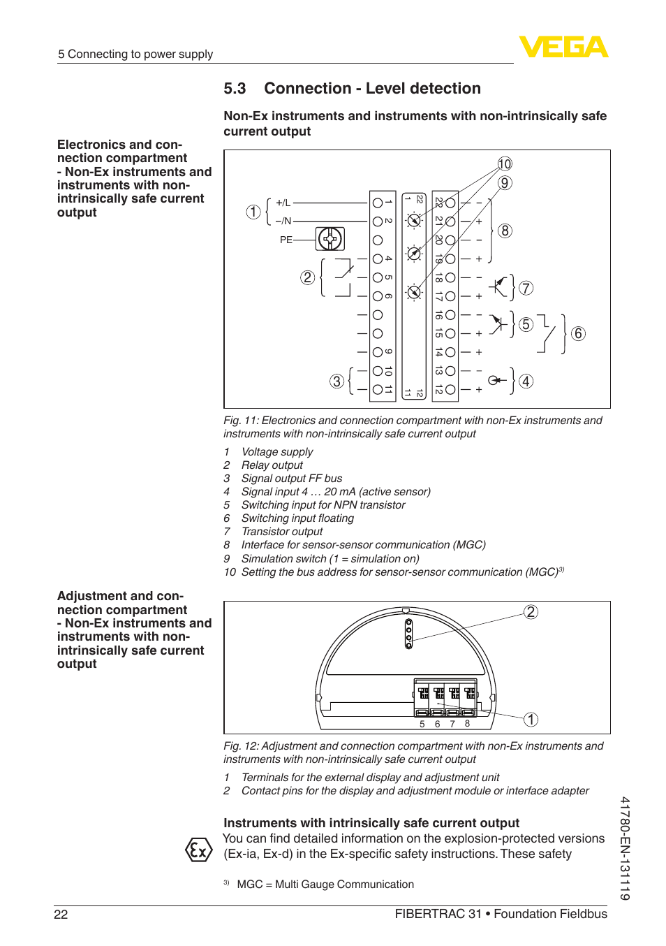 3 connection - level detection | VEGA FIBERTRAC 31 Foundation Fieldbus User Manual | Page 22 / 80