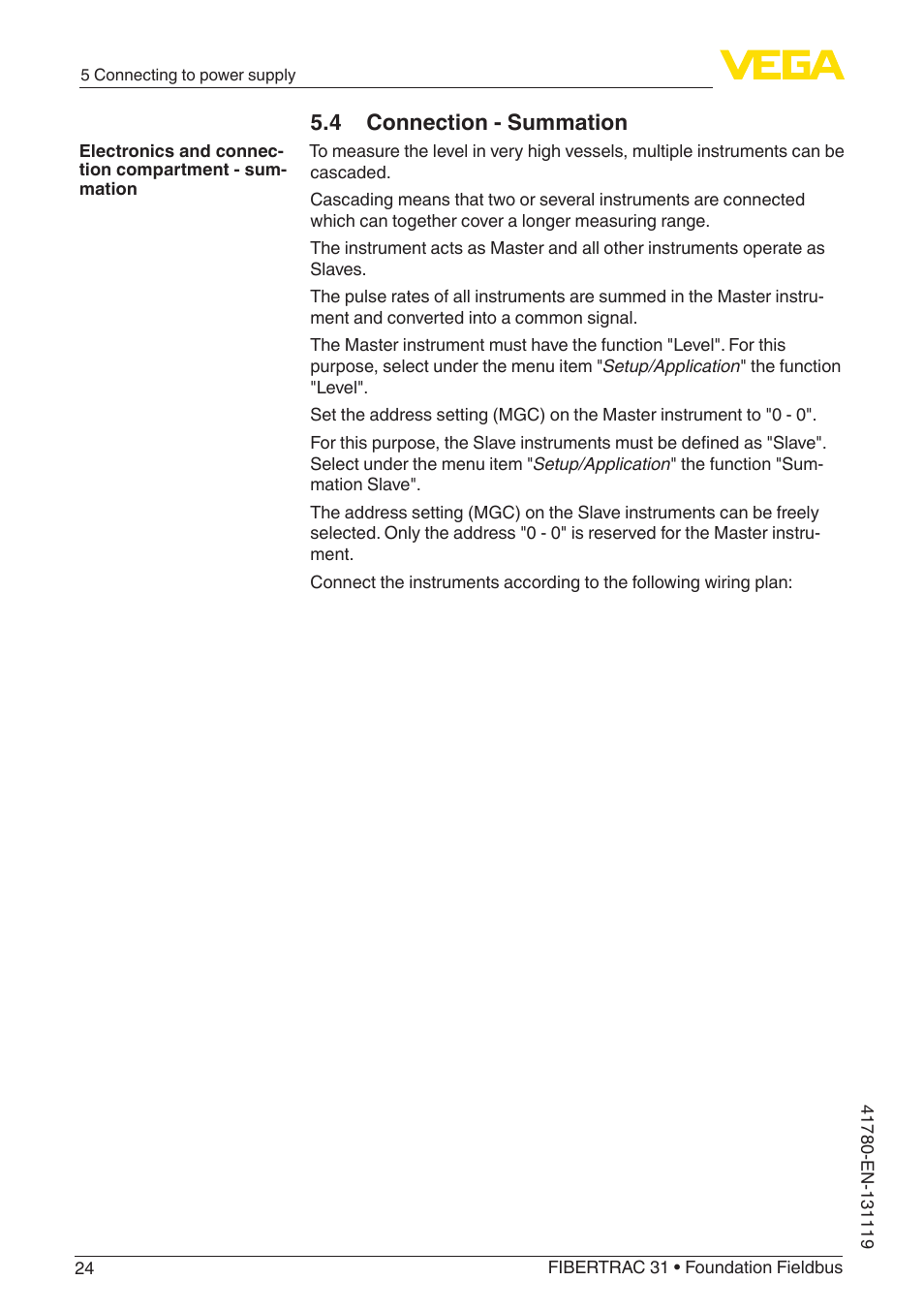 4 connection - summation | VEGA FIBERTRAC 31 Foundation Fieldbus User Manual | Page 24 / 80