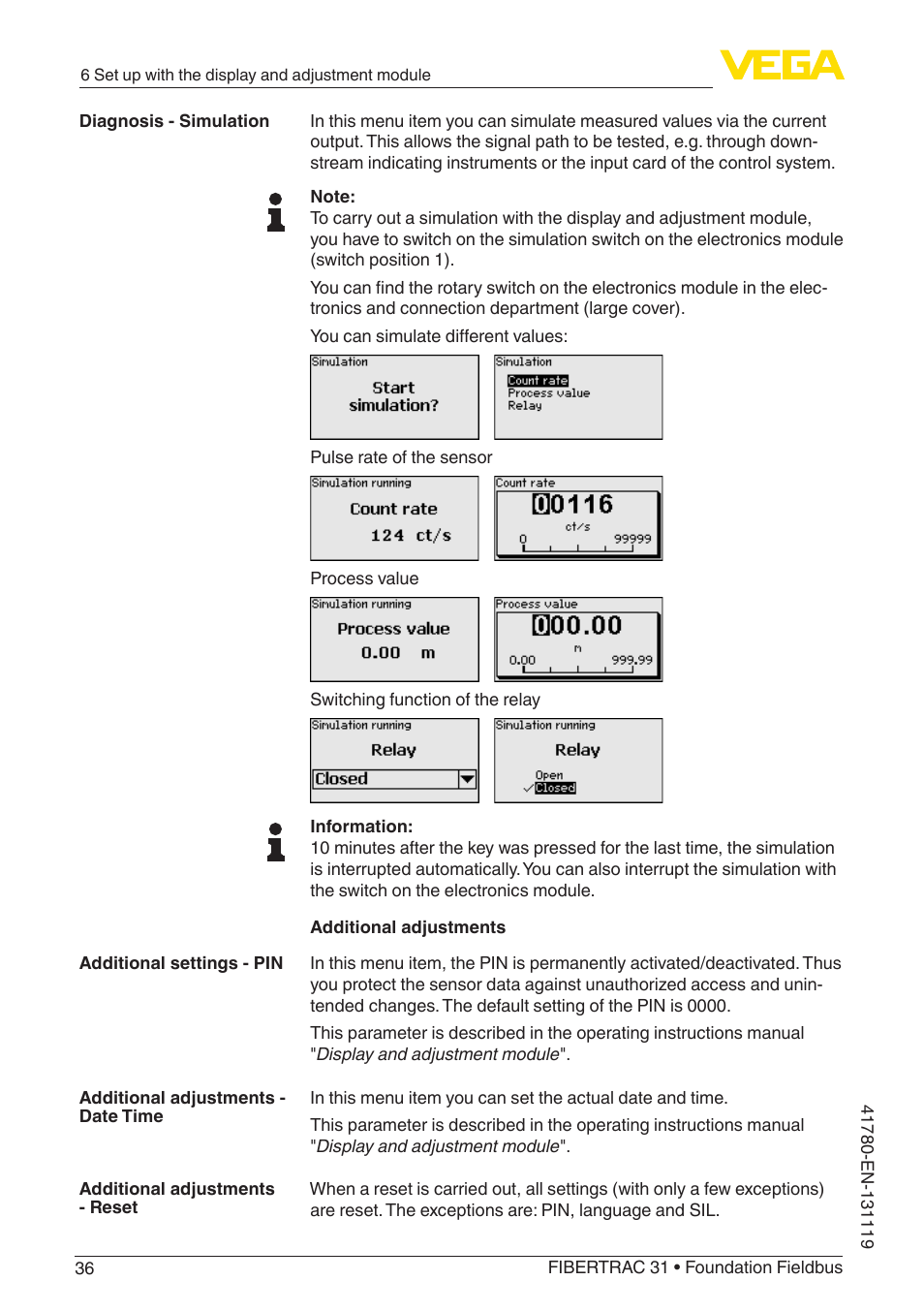 VEGA FIBERTRAC 31 Foundation Fieldbus User Manual | Page 36 / 80