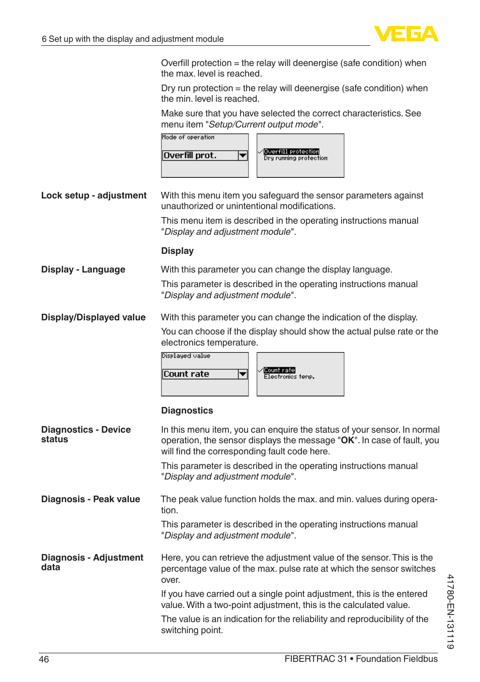 VEGA FIBERTRAC 31 Foundation Fieldbus User Manual | Page 46 / 80