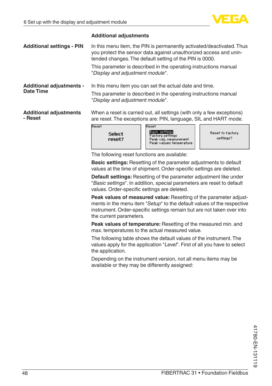 VEGA FIBERTRAC 31 Foundation Fieldbus User Manual | Page 48 / 80