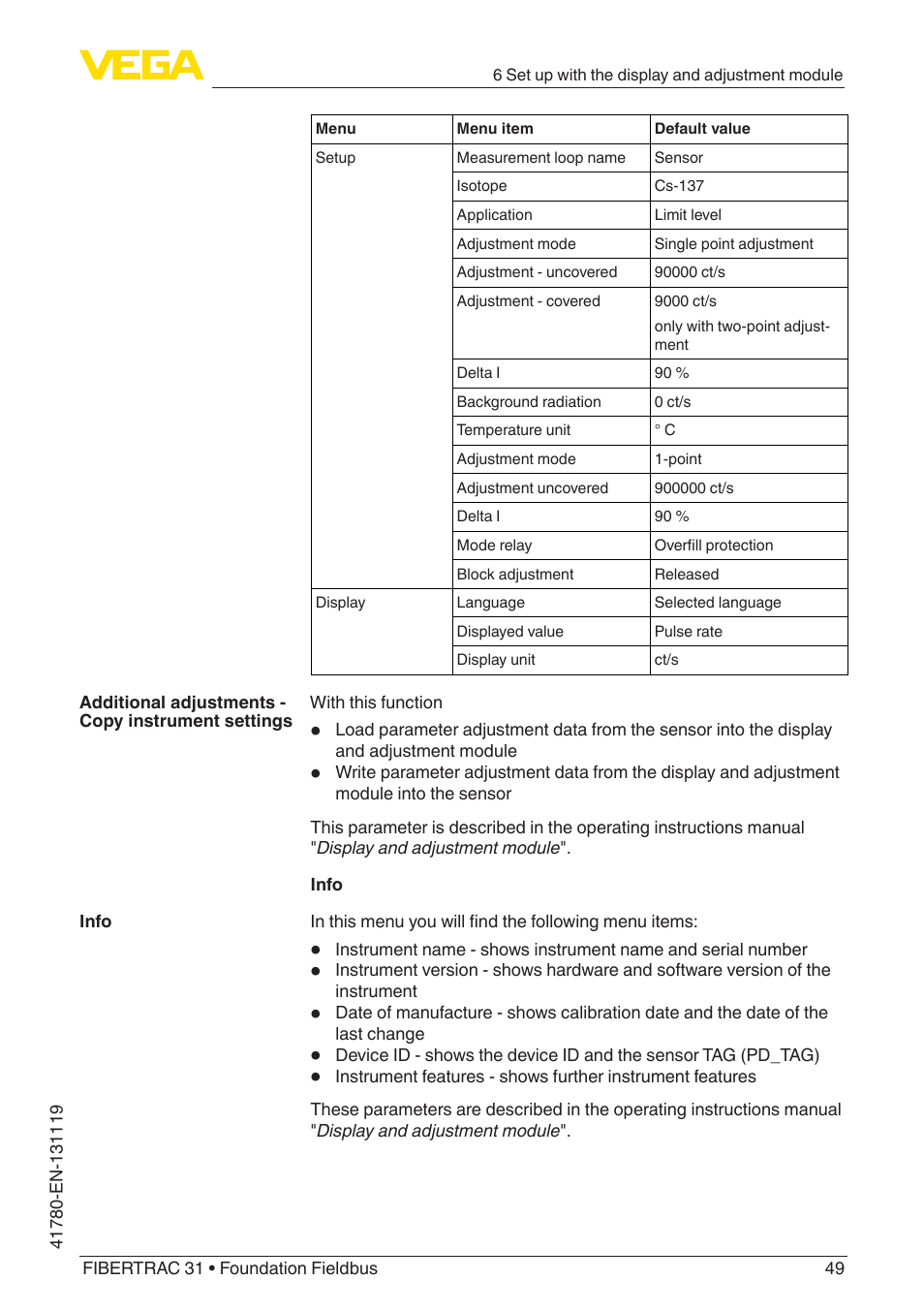VEGA FIBERTRAC 31 Foundation Fieldbus User Manual | Page 49 / 80