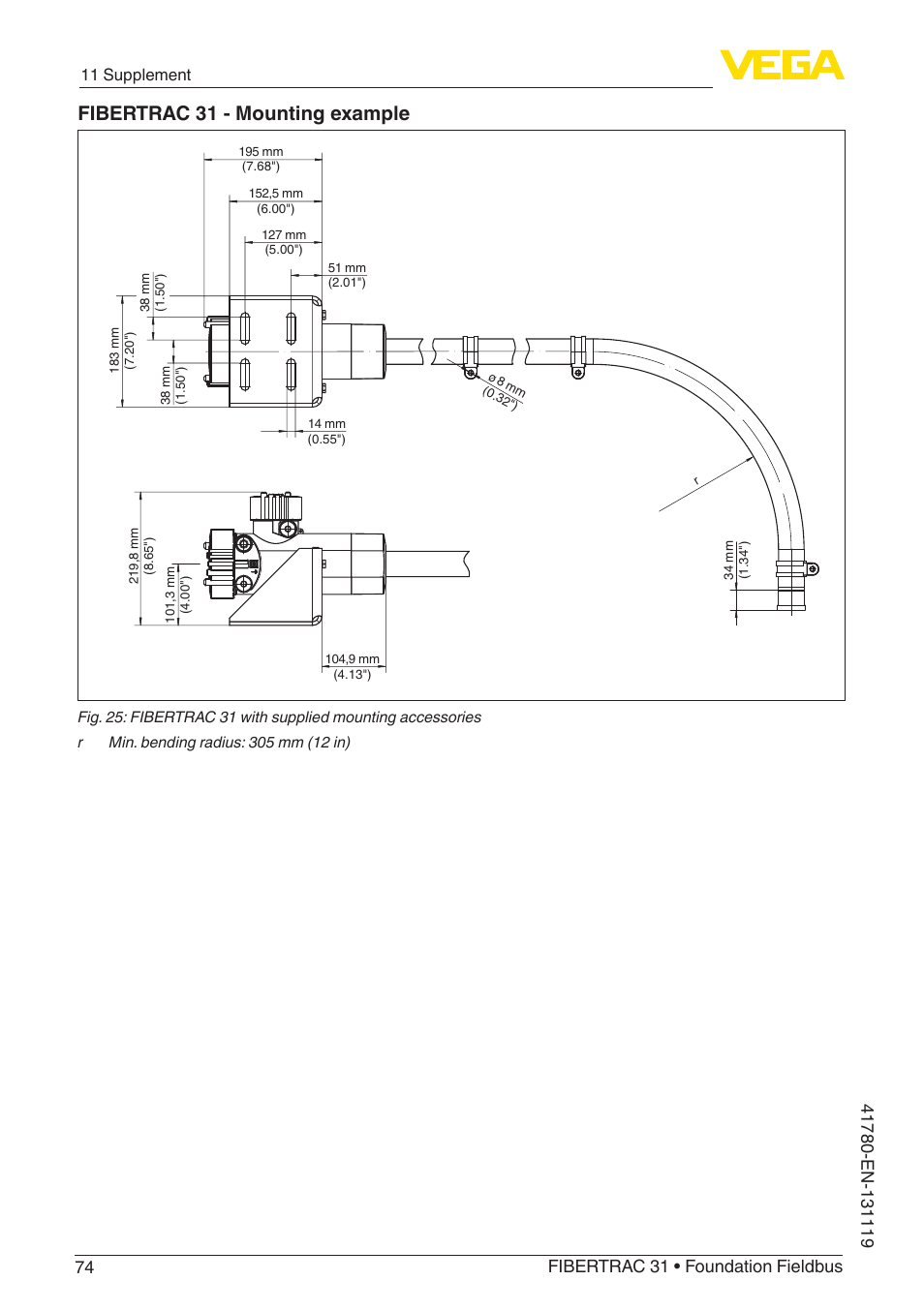 Fibertrac 31 - mounting example | VEGA FIBERTRAC 31 Foundation Fieldbus User Manual | Page 74 / 80