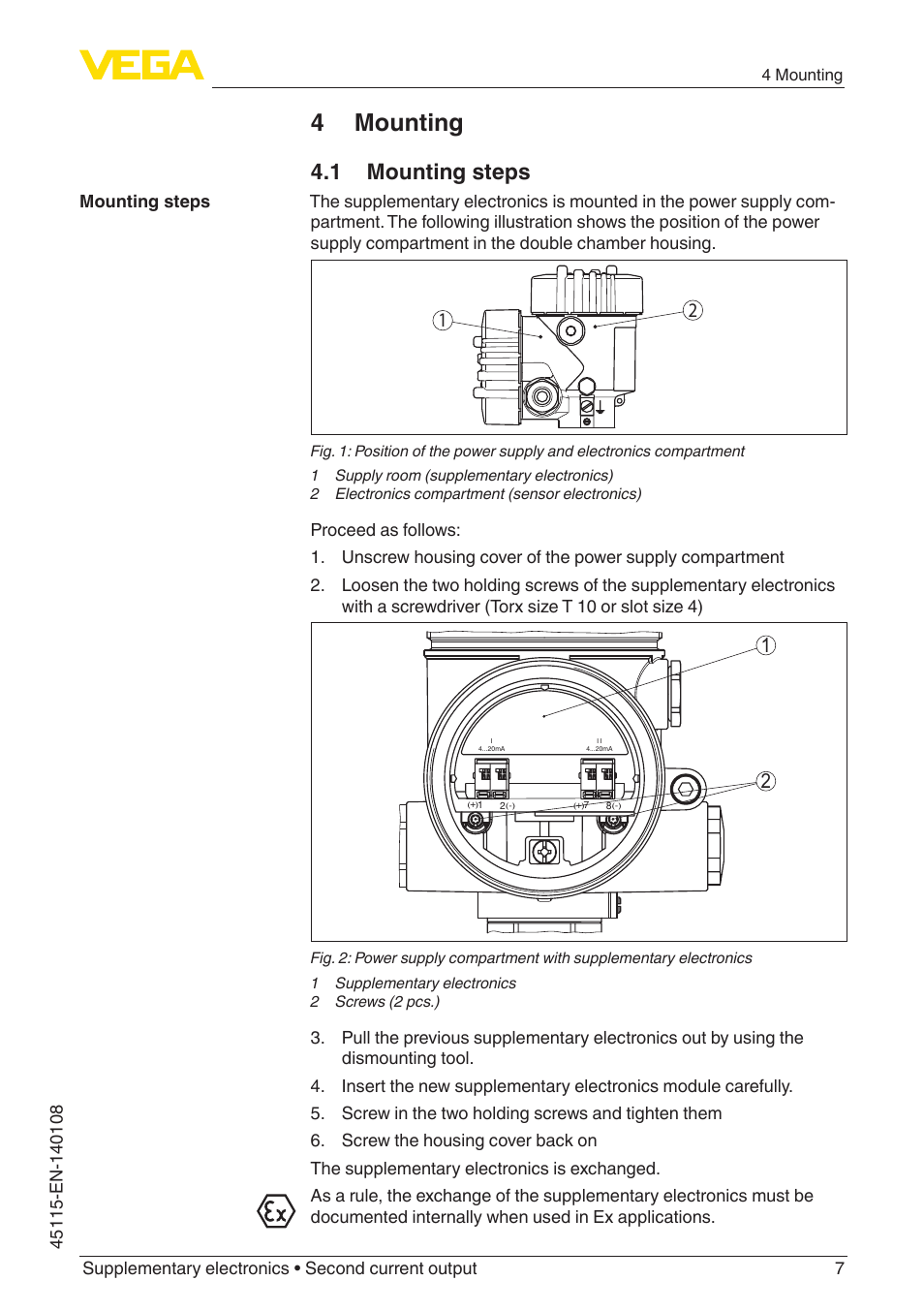 4 mounting, 1 mounting steps | VEGA Supplementary electronics Second current output User Manual | Page 7 / 12