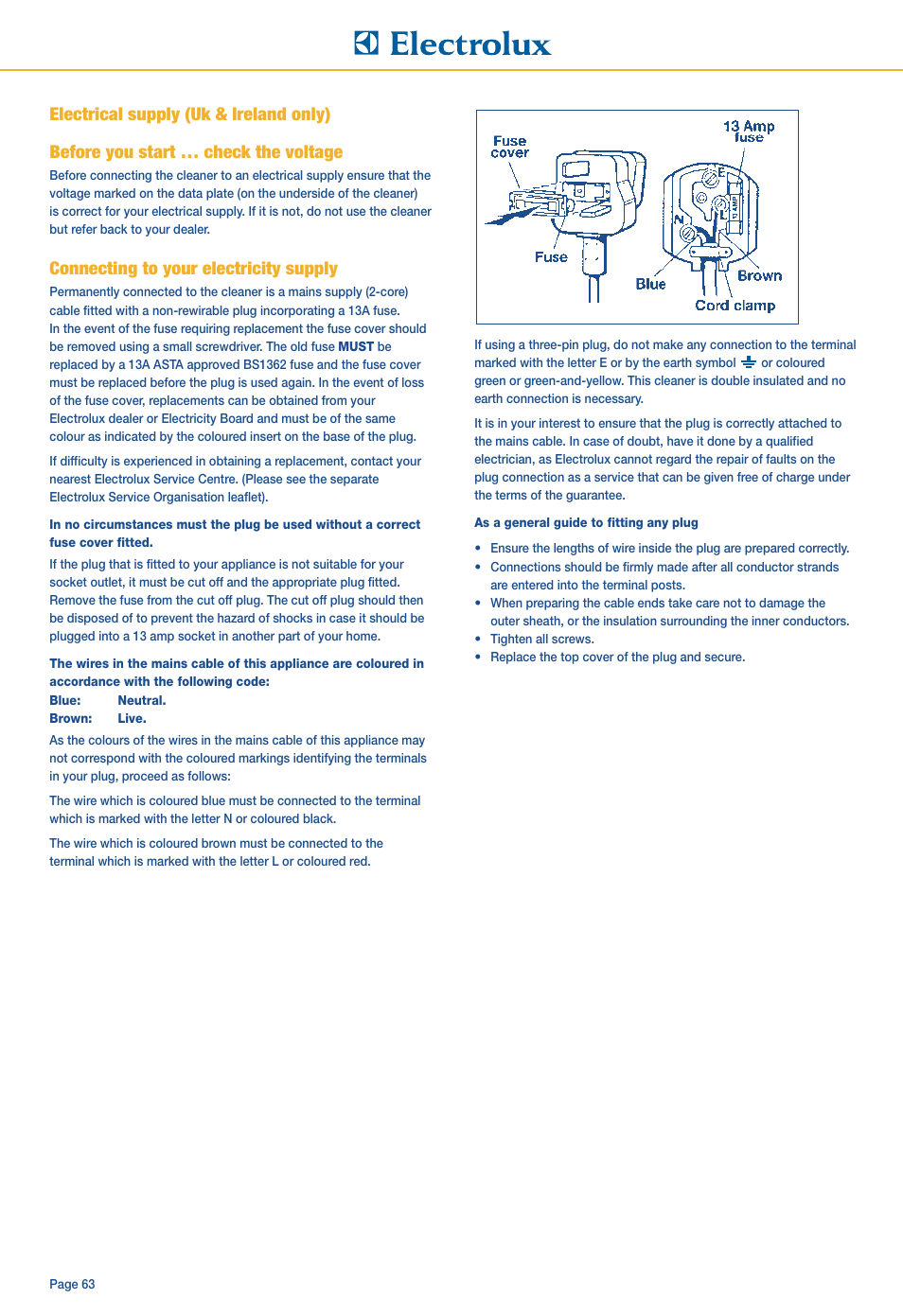 Connecting to your electricity supply | Electrolux Z 5533 User Manual | Page 67 / 79