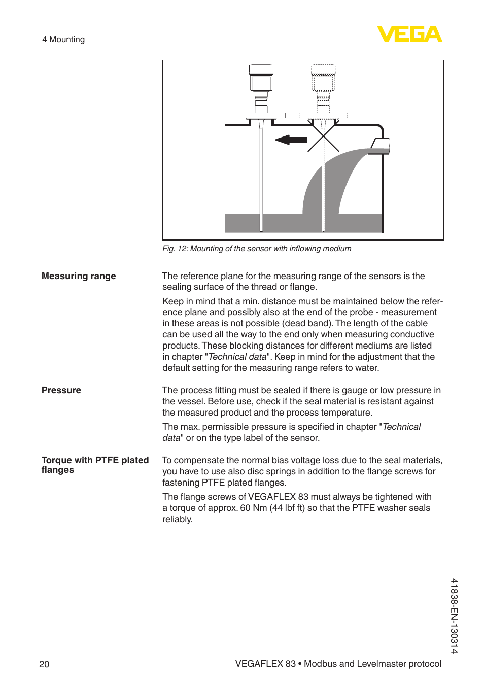 VEGA VEGAFLEX 83 Modbus and Levelmaster protocol PFA insulated User Manual | Page 20 / 96