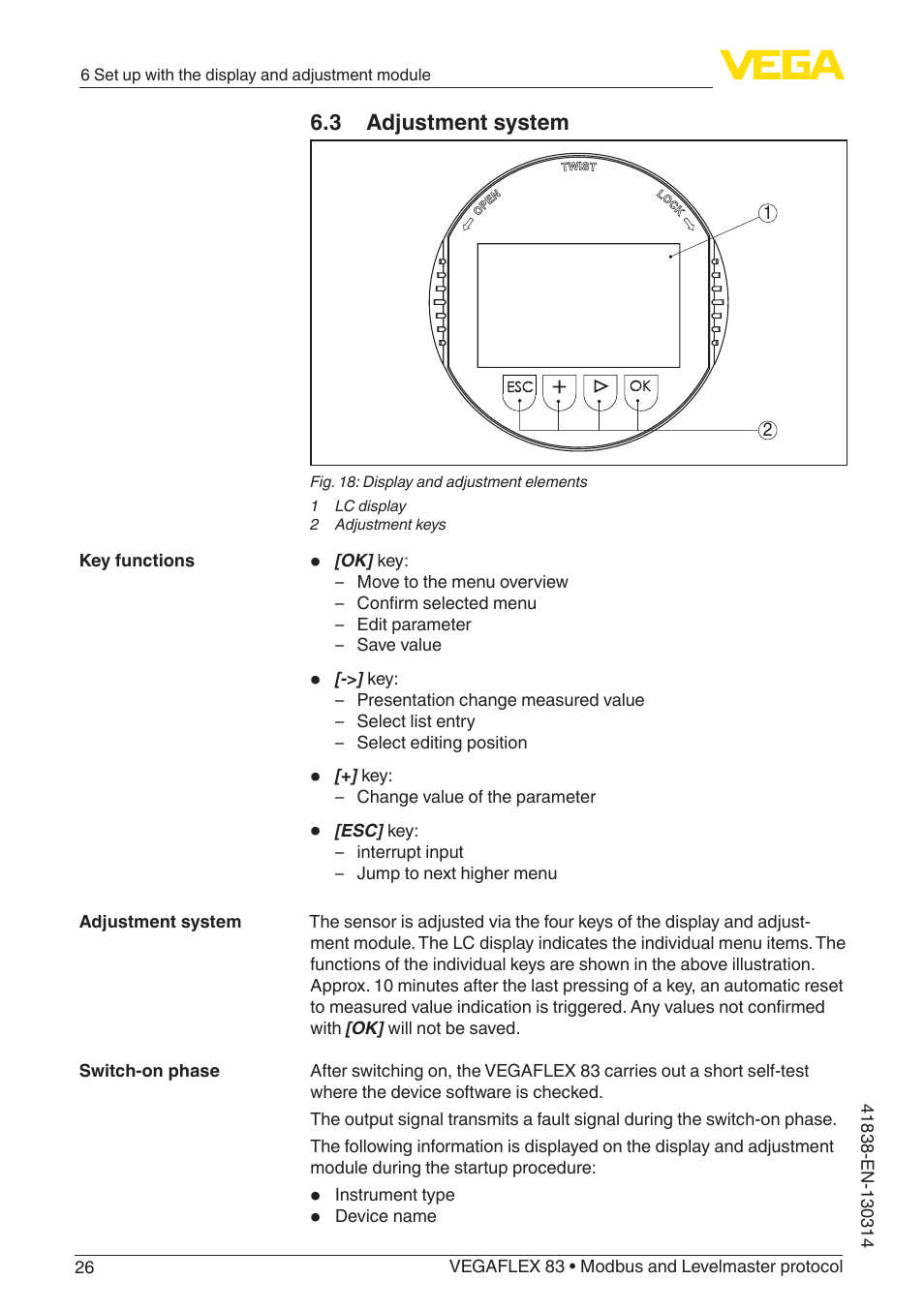 VEGA VEGAFLEX 83 Modbus and Levelmaster protocol PFA insulated User Manual | Page 26 / 96