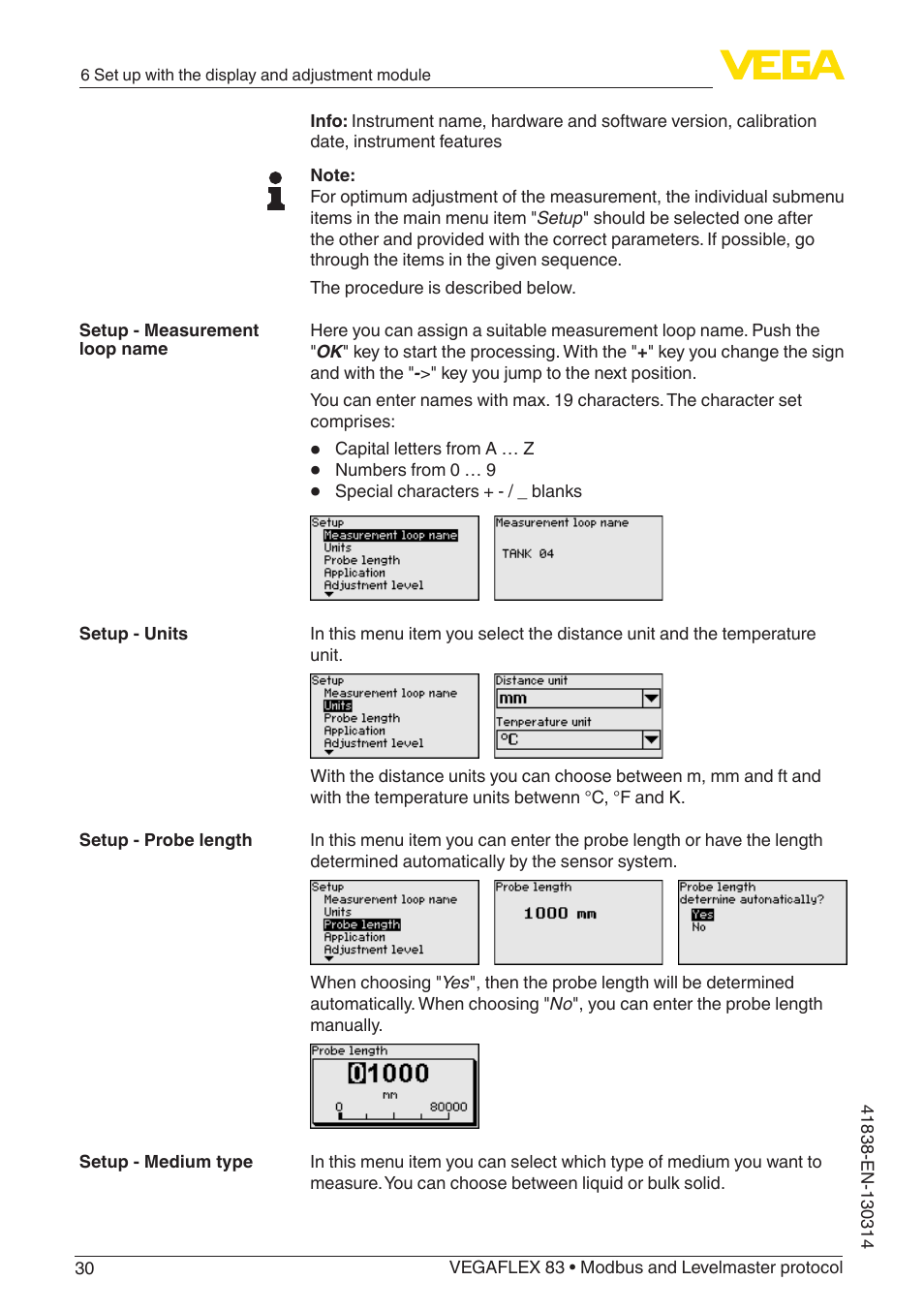VEGA VEGAFLEX 83 Modbus and Levelmaster protocol PFA insulated User Manual | Page 30 / 96