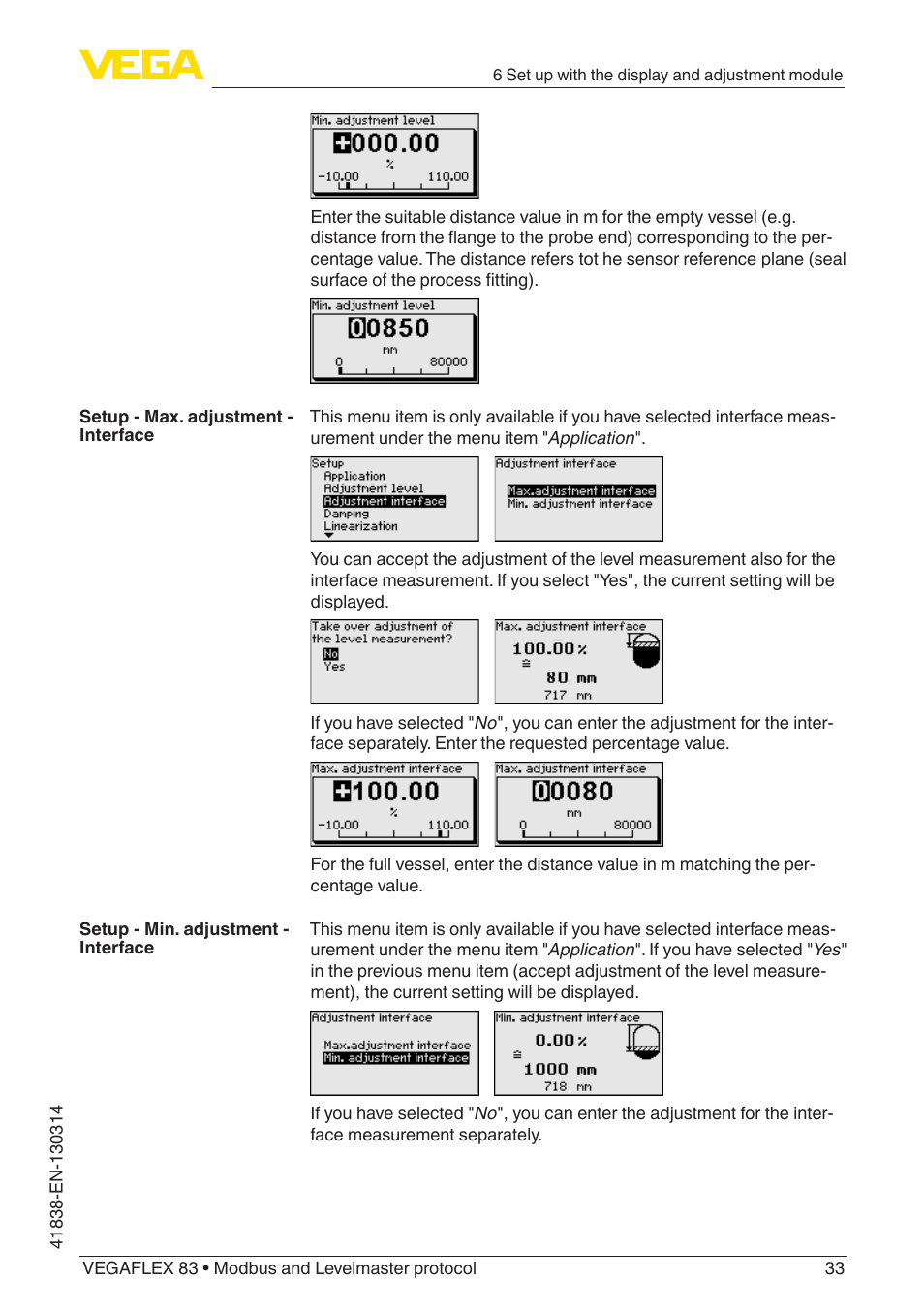 VEGA VEGAFLEX 83 Modbus and Levelmaster protocol PFA insulated User Manual | Page 33 / 96