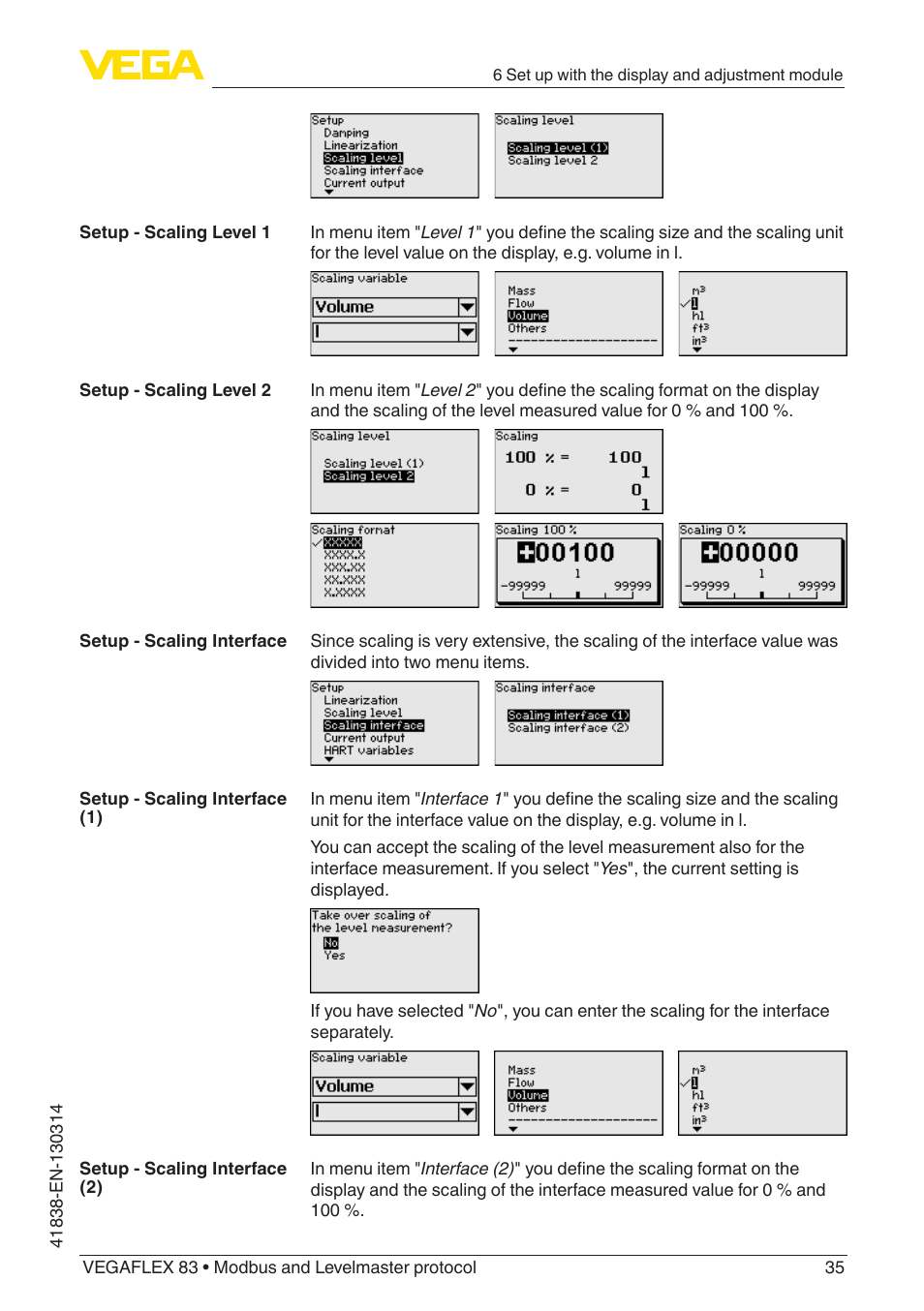 VEGA VEGAFLEX 83 Modbus and Levelmaster protocol PFA insulated User Manual | Page 35 / 96
