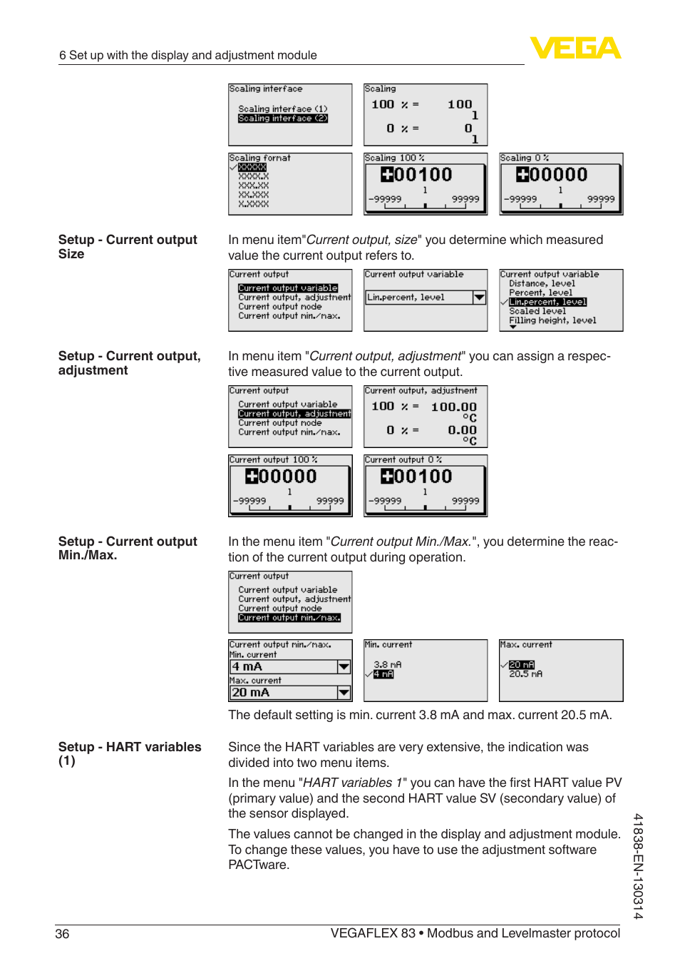 VEGA VEGAFLEX 83 Modbus and Levelmaster protocol PFA insulated User Manual | Page 36 / 96