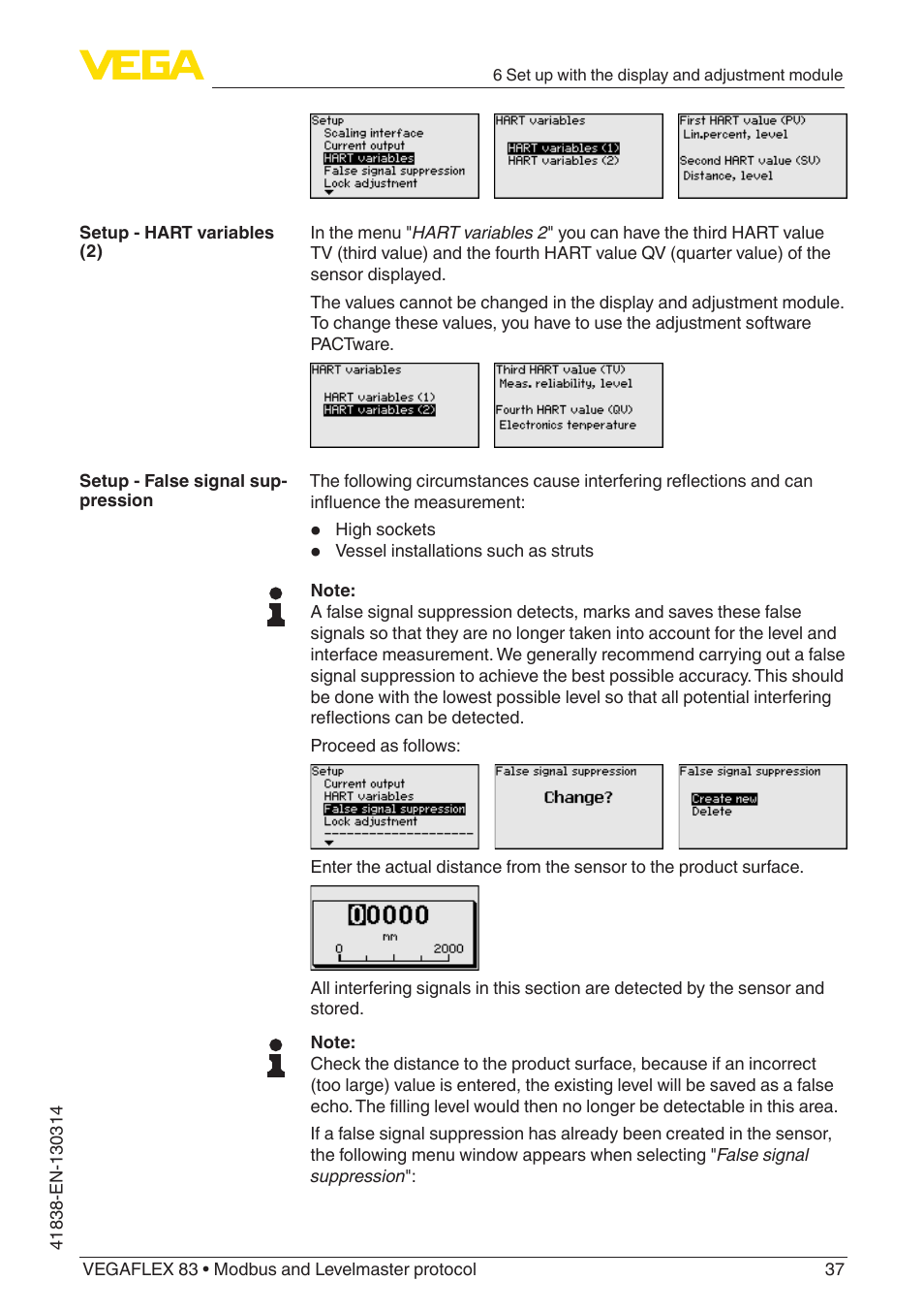 VEGA VEGAFLEX 83 Modbus and Levelmaster protocol PFA insulated User Manual | Page 37 / 96