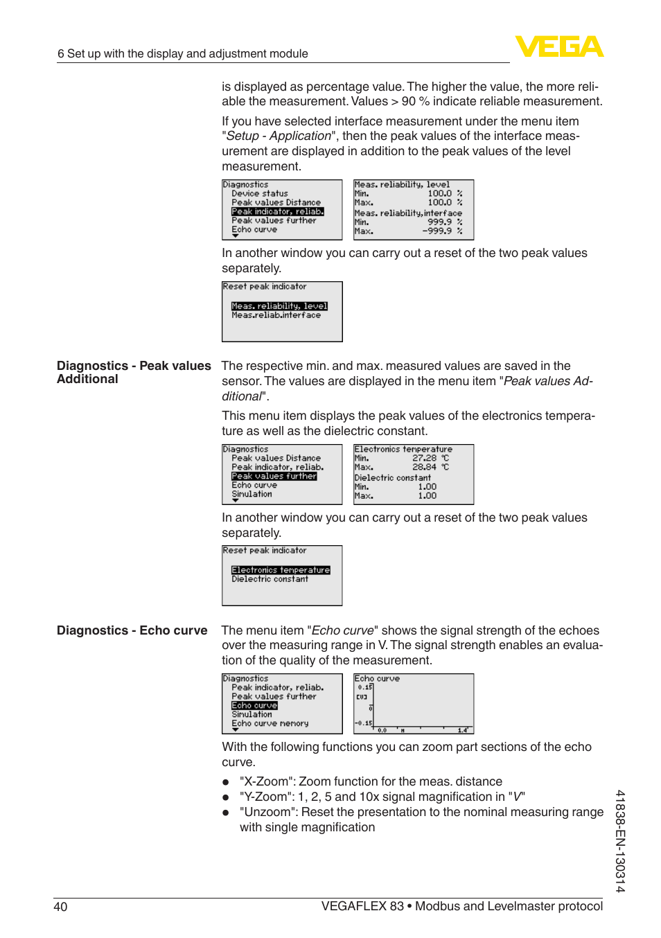 VEGA VEGAFLEX 83 Modbus and Levelmaster protocol PFA insulated User Manual | Page 40 / 96