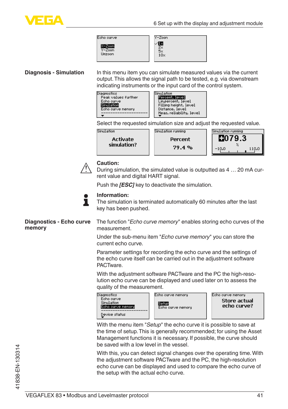 VEGA VEGAFLEX 83 Modbus and Levelmaster protocol PFA insulated User Manual | Page 41 / 96