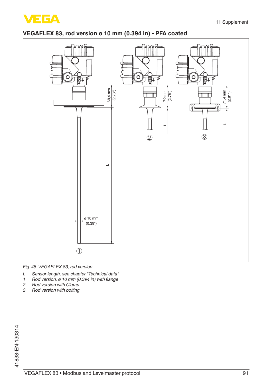 VEGA VEGAFLEX 83 Modbus and Levelmaster protocol PFA insulated User Manual | Page 91 / 96