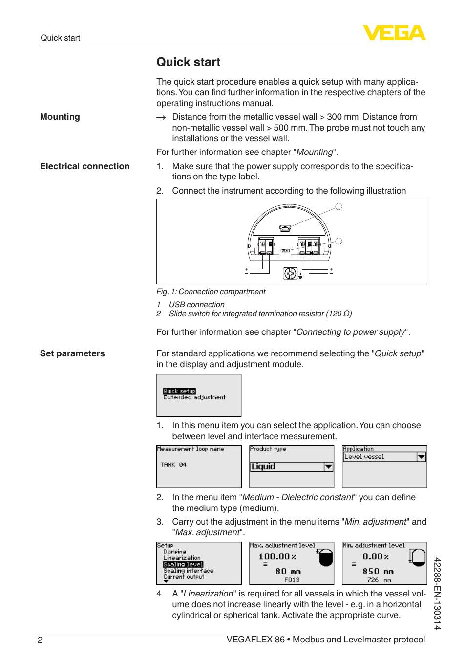 Quick start | VEGA VEGAFLEX 86 Modbus and Levelmaster protocol Coax probe User Manual | Page 2 / 92