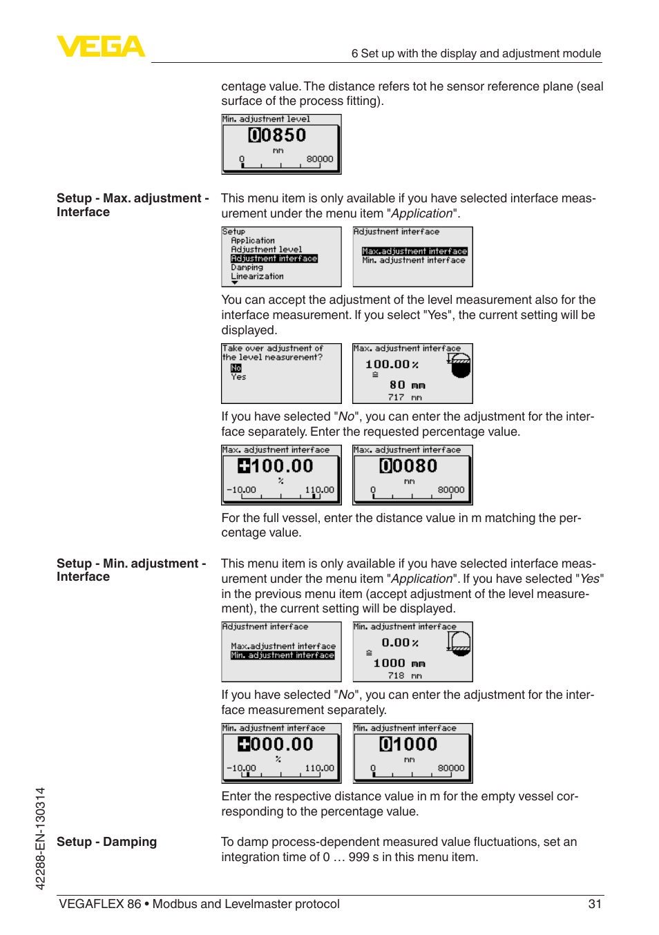 VEGA VEGAFLEX 86 Modbus and Levelmaster protocol Coax probe User Manual | Page 31 / 92